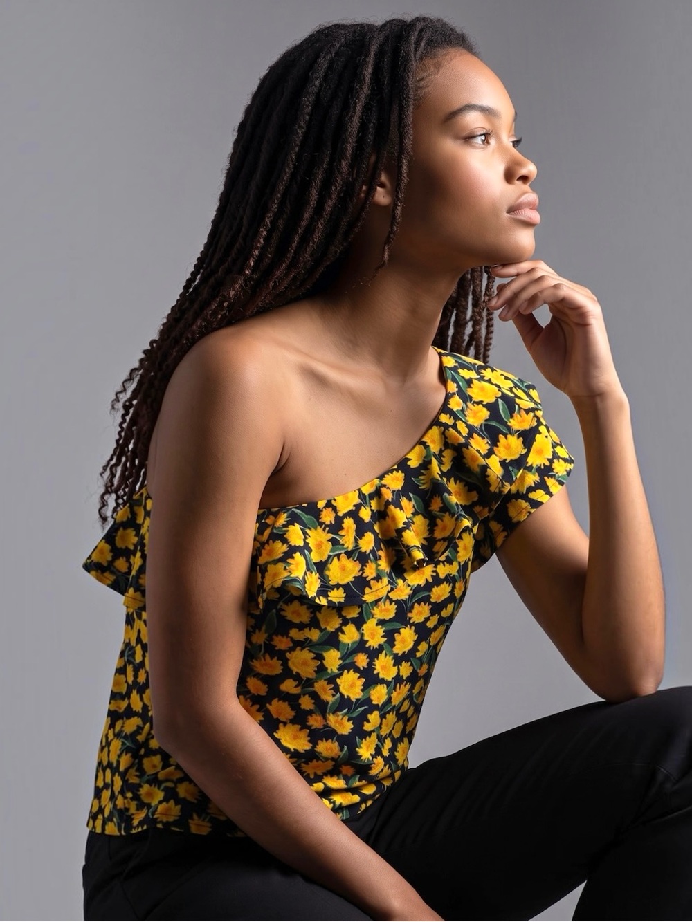 Anthropologie One-Shoulder Ruffled Floral Top